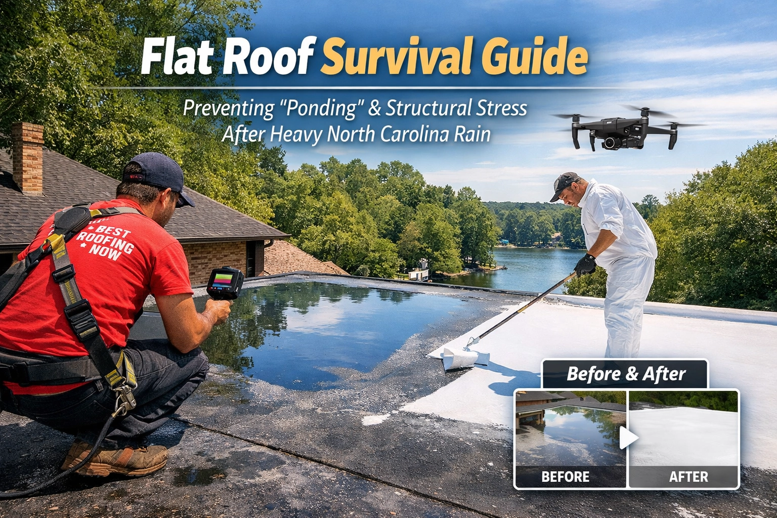 Flat Roof Survival Guide: Preventing “ponding” and structural stress after heavy North Carolina rain Flat Roof Survival Guide: Preventing “ponding” and structural stress after heavy North Carolina rain